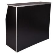 Black portable bar with silver trim