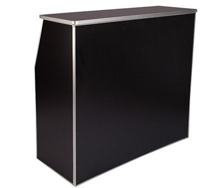 Black portable bar with silver trim