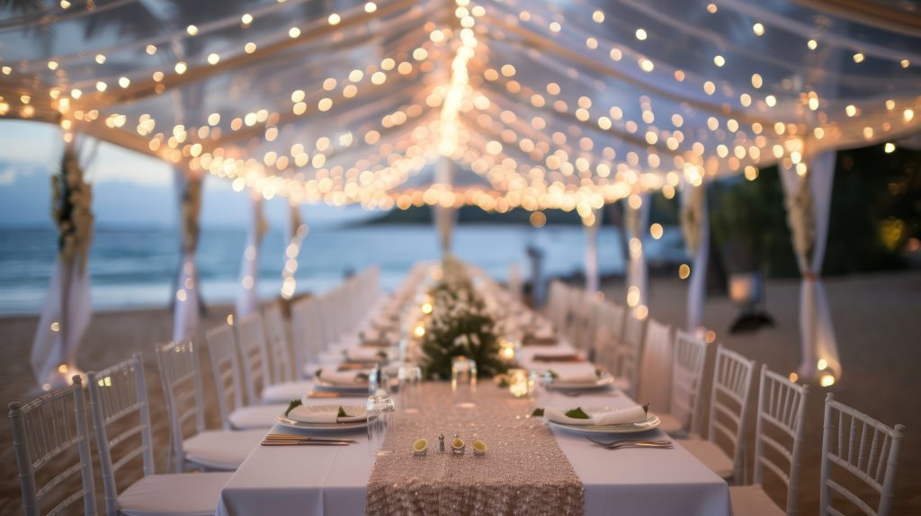 An elegant tented reception setting