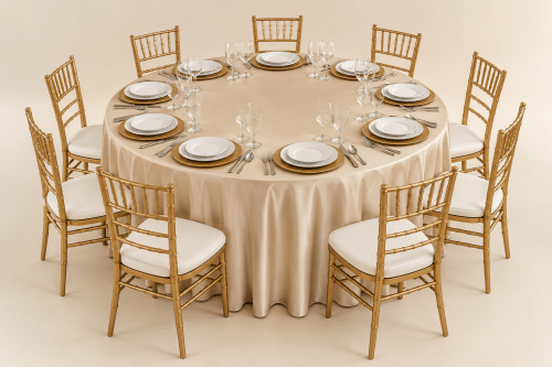 Allure party rental package with coordinated table, chairs and linens
