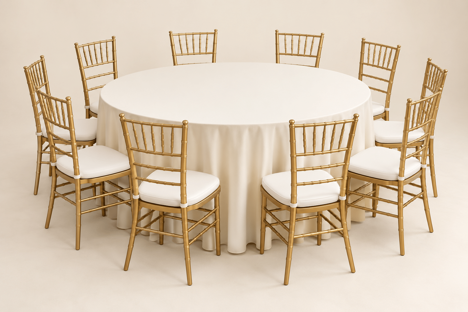 Silver party rental package with coordinated table, chairs and linens