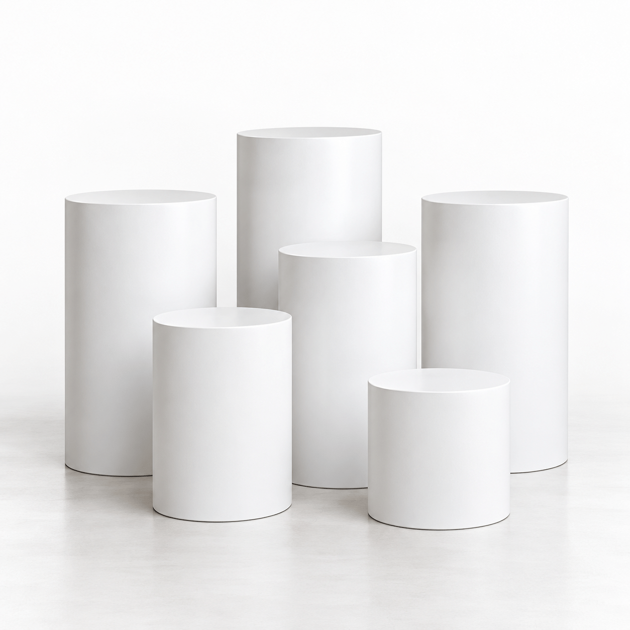 White Display Pedestals — illustrative preview