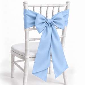 Baby Blue polyester chair sash on white Chiavari chair