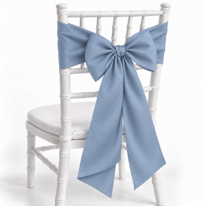 Dusty Blue polyester chair sash on white Chiavari chair