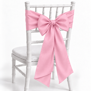 Pink polyester chair sash on white Chiavari chair