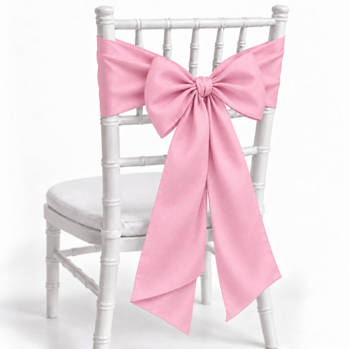 Pink polyester chair sash on white Chiavari chair